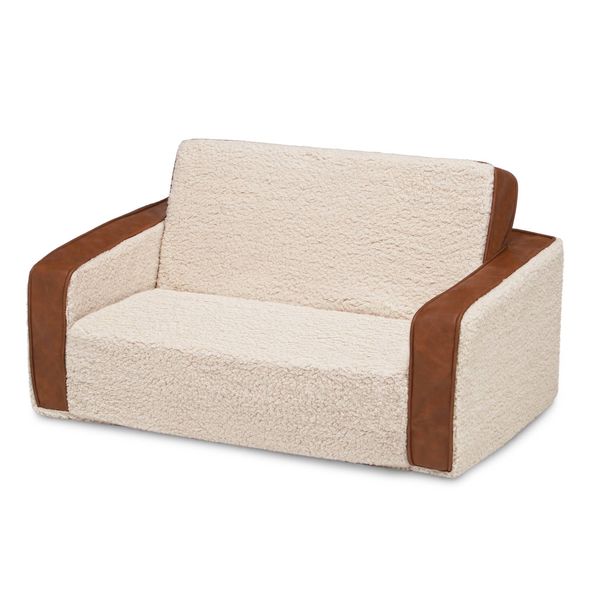 Sherpa Flip Out Sofa With Brown Leather